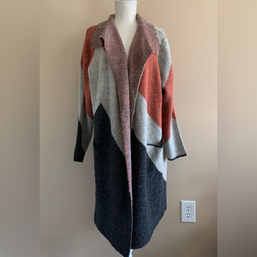 Color Block Coatigan Sweater Cardigan - Picture 2 of 10